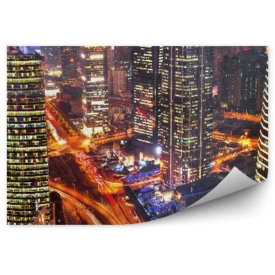 Fototapet pentru perete Vedere aeriană a orașului noaptea, lumini, mișcare, clădiri