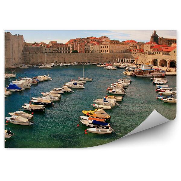 Decor fototapet Portul vechi ambarcațiuni zidurile orașului Dubrovnik