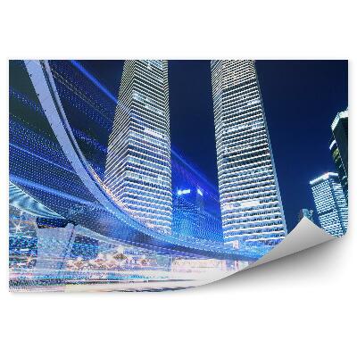 Fototapet vintage Culoare viaduct colorat lumina de trafic noapte