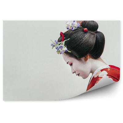 Fototapet vintage Femeie machiaj kimono fundal alb