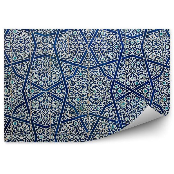 Decor fototapet Placi Cu Gresie Cu Un Model Floral Albastru Închis