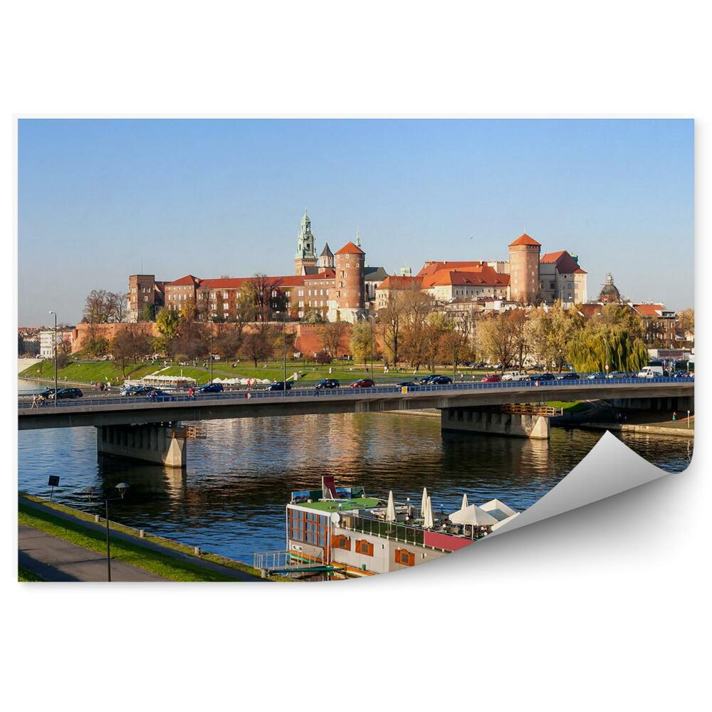 Fototapet pentru perete Cracovia Panoramă Pod Mașini Navă Catedrală Râul Wawel Copaci Vistula