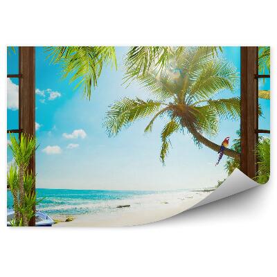 Fototapet vintage Fereastră De Papagal Cu Palmieri De Pe Insula Tropicală