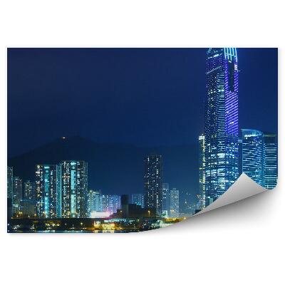 Fototapet vintage Zgârie-Nori Din Hong Kong Luminează Noaptea Oceanului