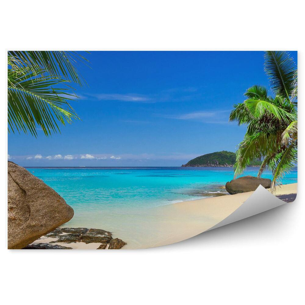 Fototapet pentru perete Plaja tropicală stânci palmieri nisip
