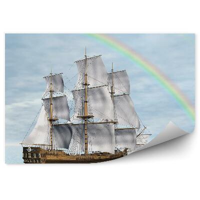 Fototapet Veche navă comercială cu scânduri cu pânze curcubeu