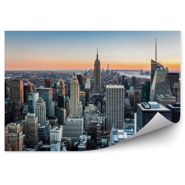 Fototapet vintage Panorama orașului New York la apus de soare