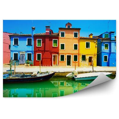 Fototapet perete Munții Veneției Insula Burano Canal Case Colorate Și Bărci