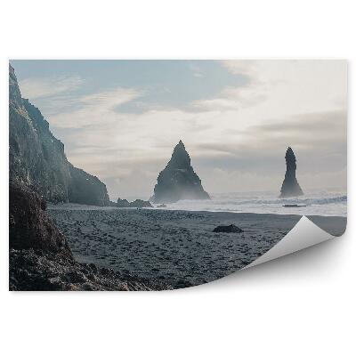 Fototapet vintage Valuri de apă plajă stânci munți de piatră