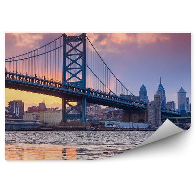 Fototapet perete Orașul râu pod de râu cer înnorat