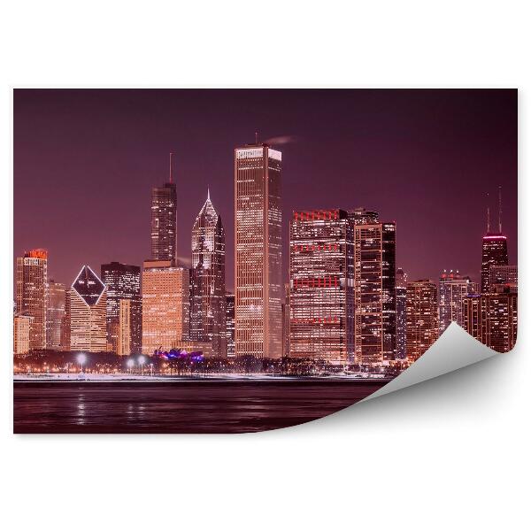 Decor fototapet Zgârie-Nori Din Chicago Luminează Noaptea Oceanului