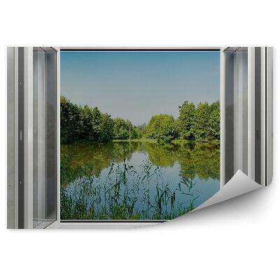 Fototapet perete Perete Gri Fereastră Pădure Lac Copaci