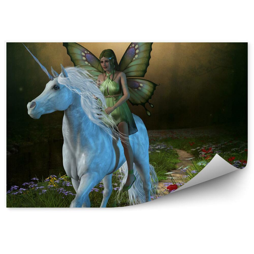 Decor fototapet Zână Pădurii Și Unicorn