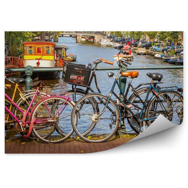 Fototapet vintage Biciclete Pe Fundalul Unui Canal Din Amsterdam