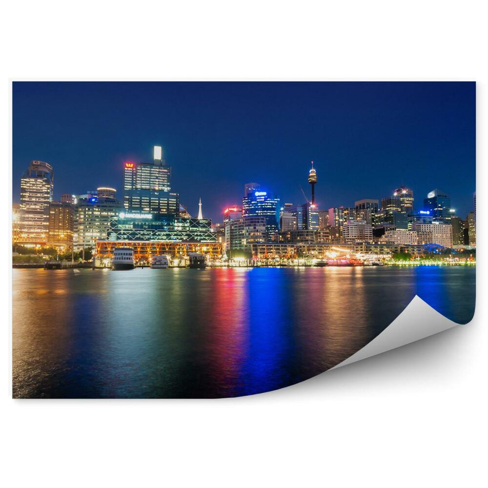 Fototapet perete Zgârie-Nori Bărci Ocean Lumini Noapte Sydney