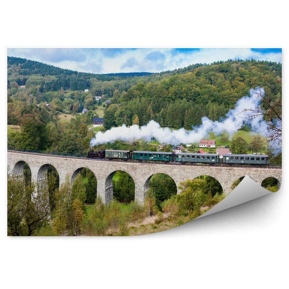 Fototapet perete Tren Cu Aburi Pe Viaductul Novina Dolina Krystofovo, Cehia