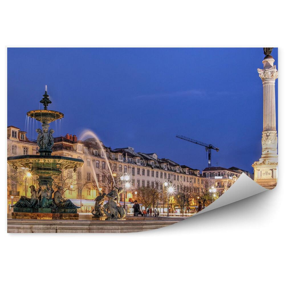 Fototapet perete Fântână Monument Piaţă Lisabona Oameni Clădiri