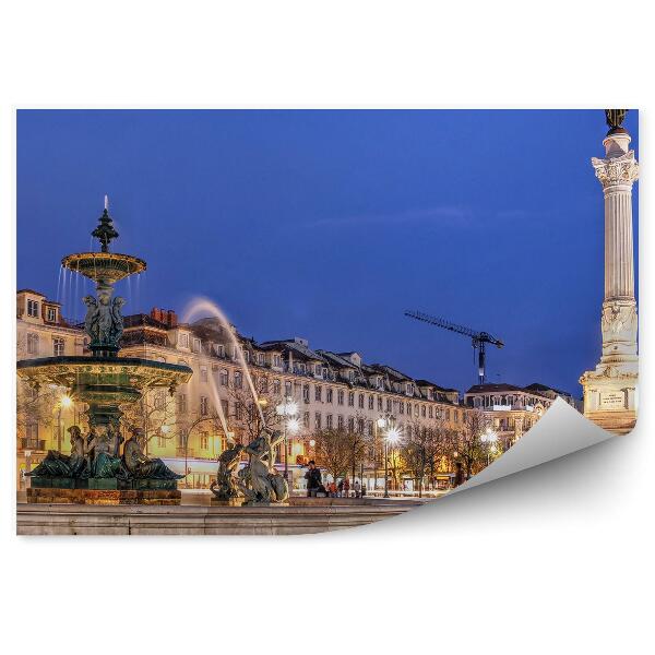 Fototapet perete Fântână Monument Piaţă Lisabona Oameni Clădiri