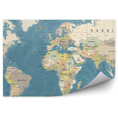 Fototapet Harta lumii de epocă Numele continentelor