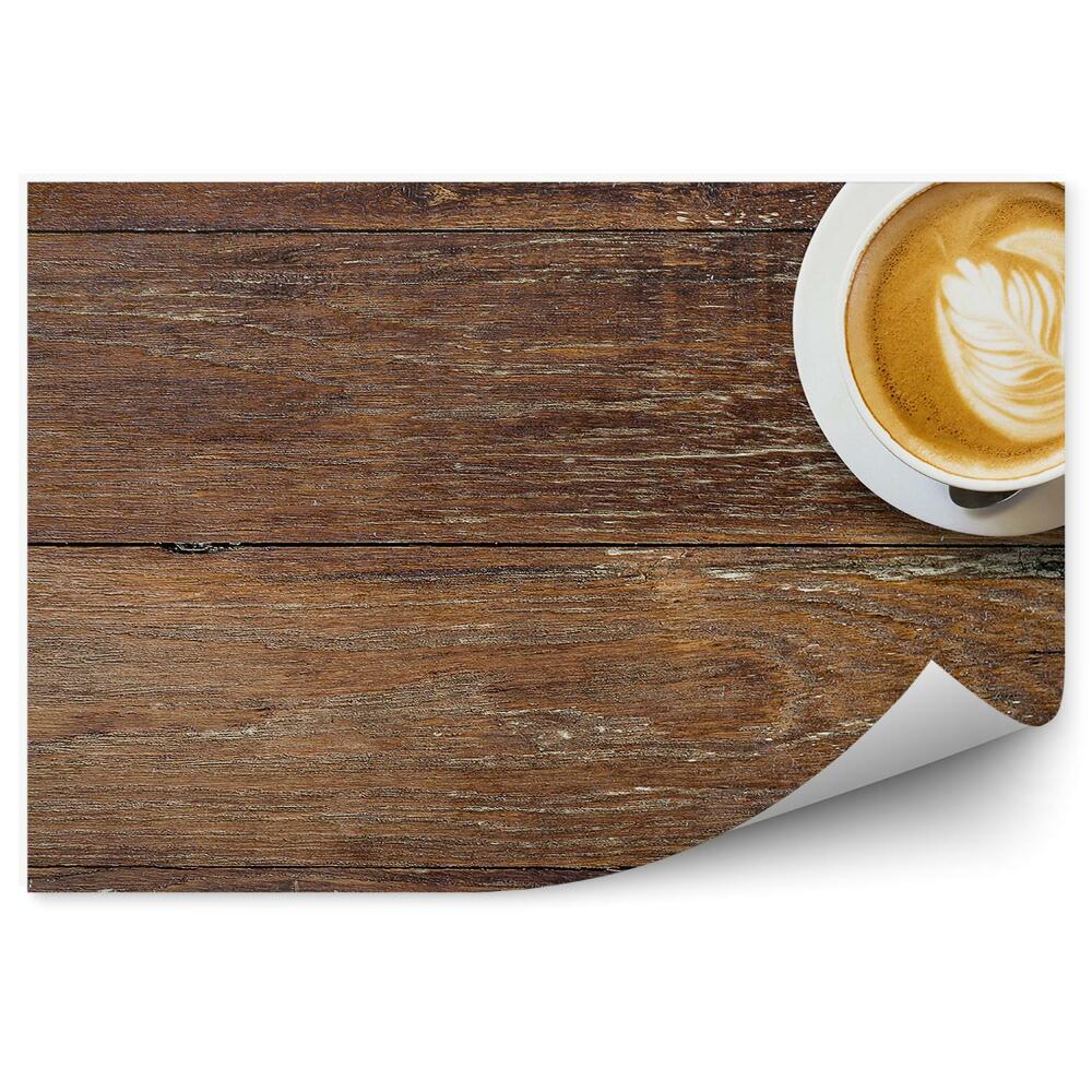 Fototapet pentru perete Cafea latte crem ceașcă albă cană masă lemn
