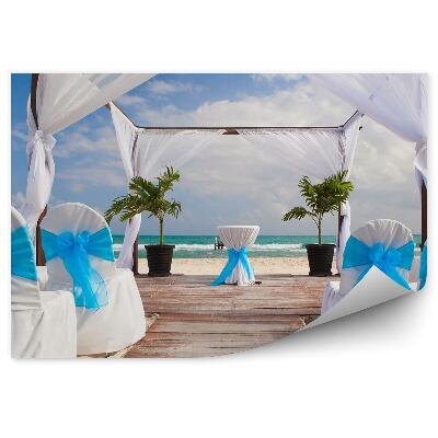 Fototapet vintage Nunta Romantica Flori Plaja Mare Caraibelor Cer Nori