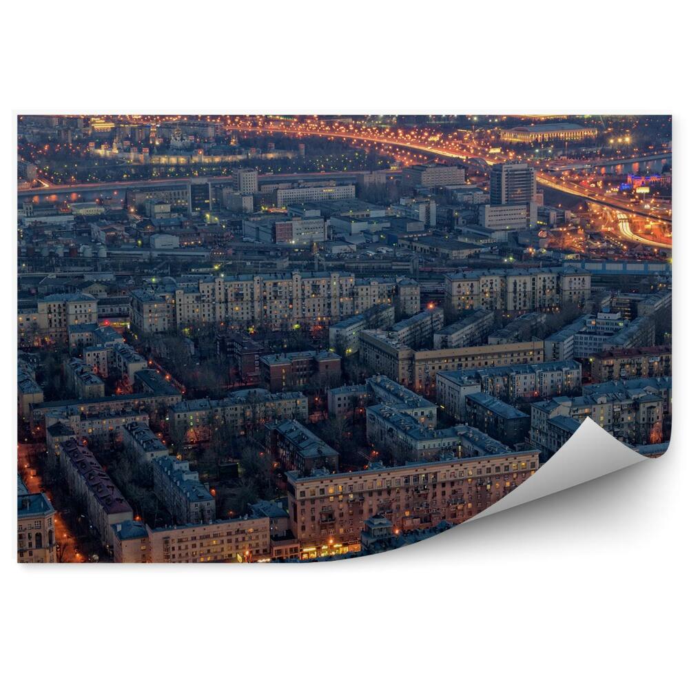 Fototapet Oraș Panoramă Drum De Lumină Râul Moscova