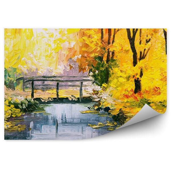 Decor fototapet Peisaj De Toamnă Frunze Pod Râu Pictură În Ulei