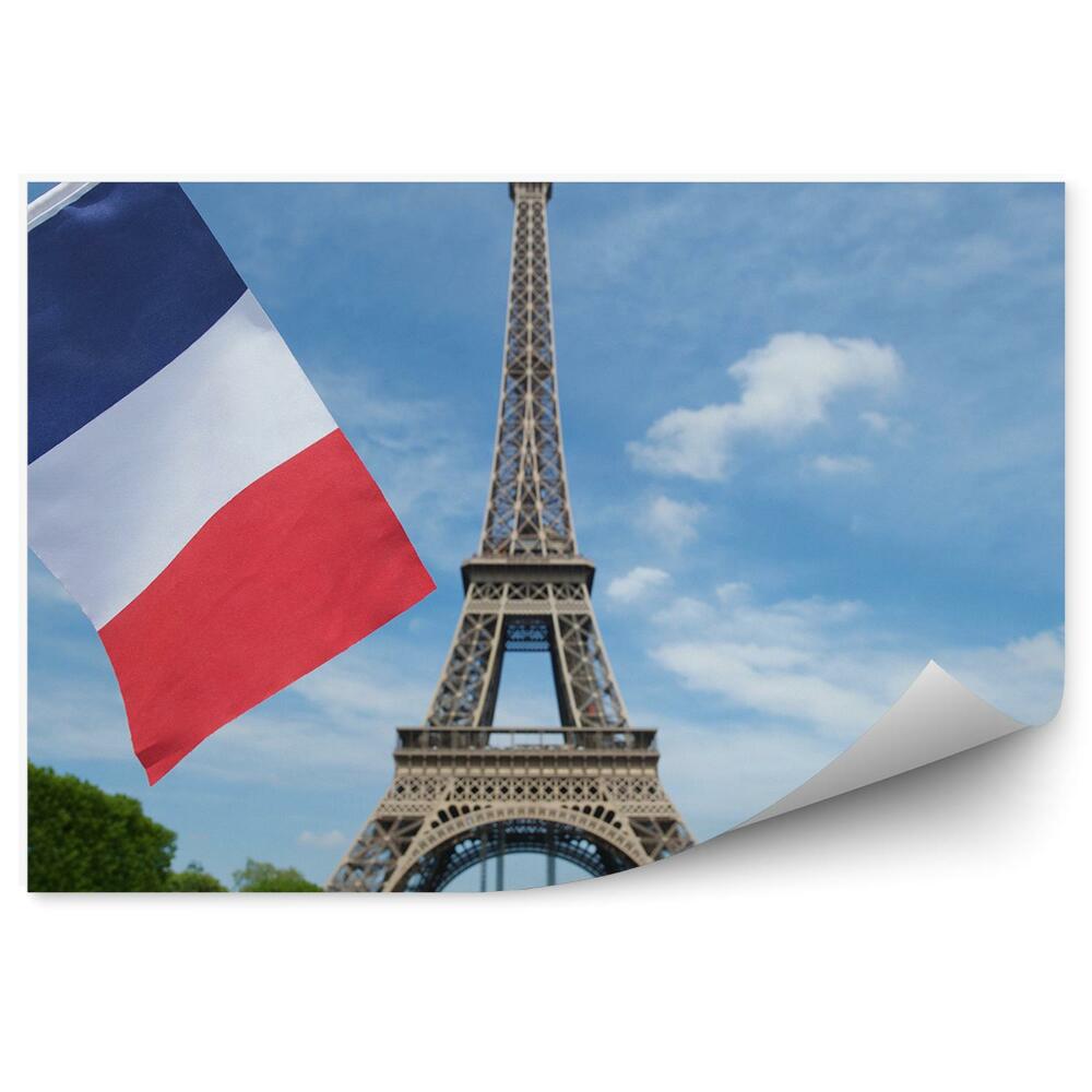 Fototapet vintage Steagul francez pe fundalul Turnului Eiffel