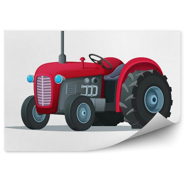 Fototapet Grafică de fundal alb cu tractor mic roșu