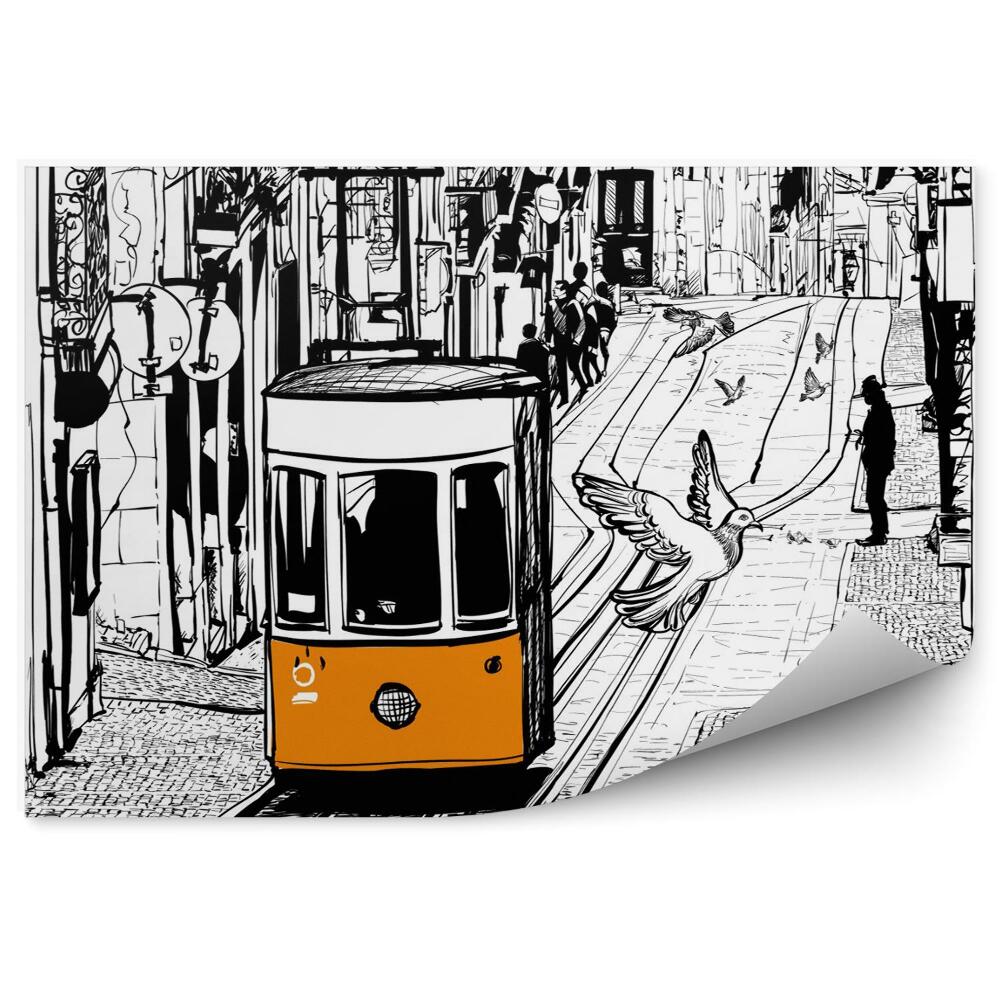 Fototapet vintage Tramvaiele Din Lisabona Lângă Piața Chiado