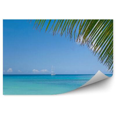 Fototapet vintage Ocean Mare Iaht Frunze De Palmier Cer Nori Tropice