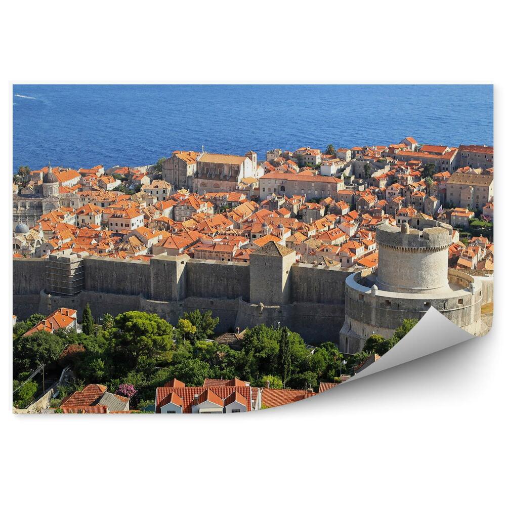 Fototapet vintage Orașul Vechi Copaci De Mare Dubrovnik