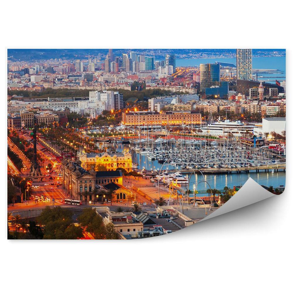 Decor fototapet Port Vell Barcelona Spania Apus De Soare Bărci Clădiri Catalonia Barcelona Spania