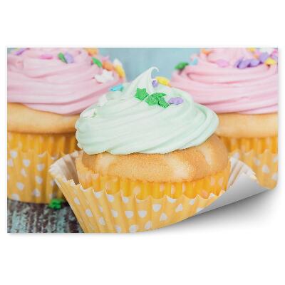 Fototapet pentru perete Cupcakes cu stropi de stea, frisca, lemne