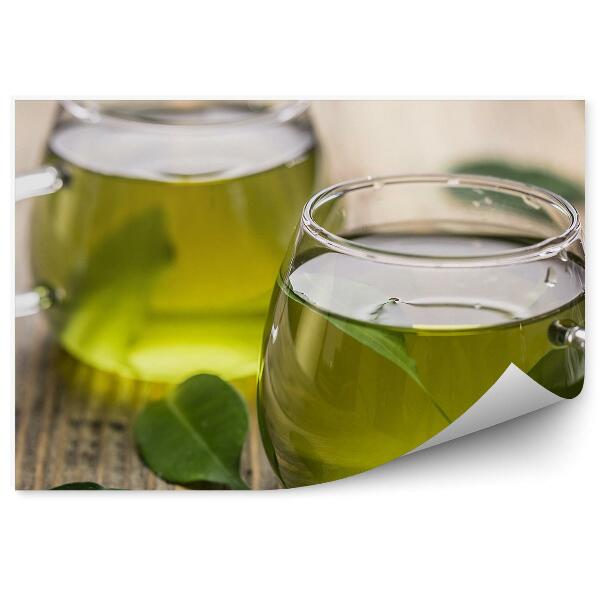 Decor fototapet Ceaiul verde a preparat frunze pe masă