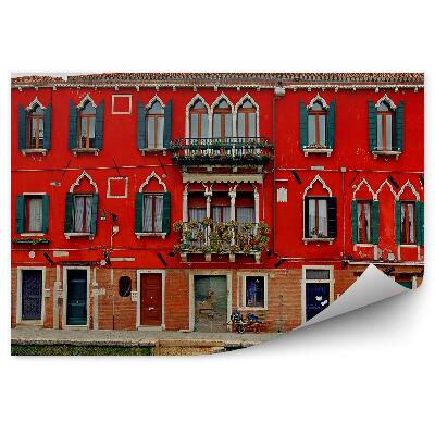 Fototapet Veneția clădire roșie de clădire barcă pe canal