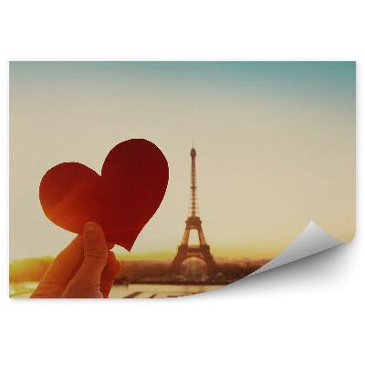 Decor fototapet Inimă de dragoste decupată din hârtie pe fundalul Turnului Eiffel