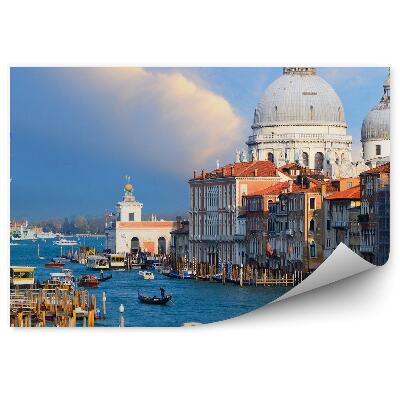 Fototapet Italia Grand Canal bărci nori clădiri steaguri