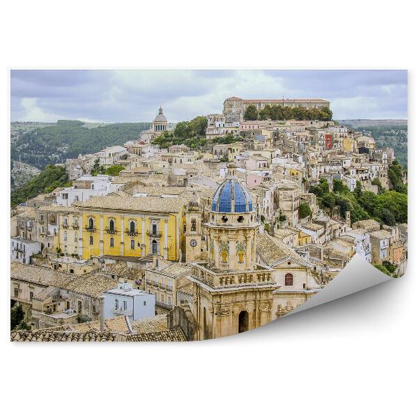 Fototapet vintage Ragusa Ibla Sicilia Copaci Padure Cer Nori Drum