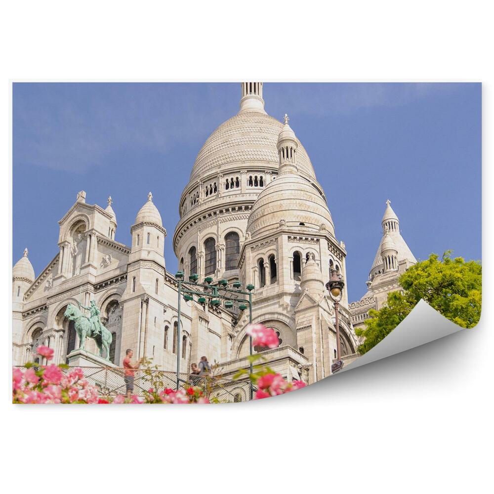 Fototapet perete Catedrala Sacre Coeur Flori Copaci Cer Paris Franța