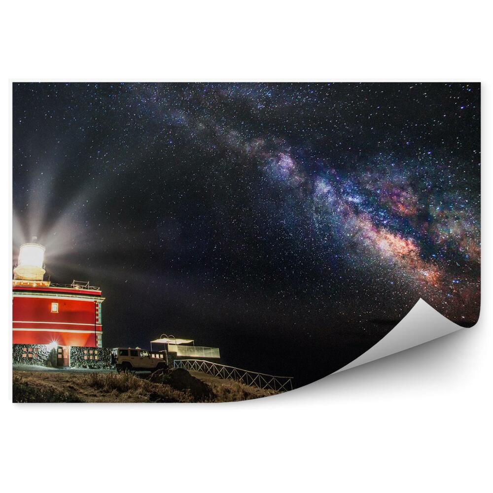 Decor fototapet Mașina Lanternă Stânci Cer Nori Galaxie Stele Calea Lactee