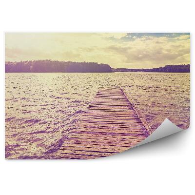 Fototapet vintage Pod Lac Copaci Iarbă Cer Nori Apus De Soare