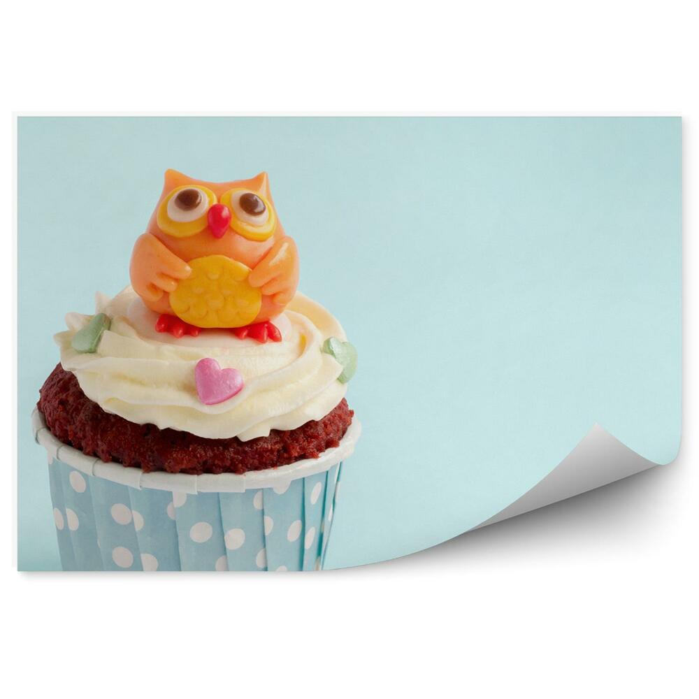 Fototapet Cupcake desert bufniță zahăr stropește fundal albastru