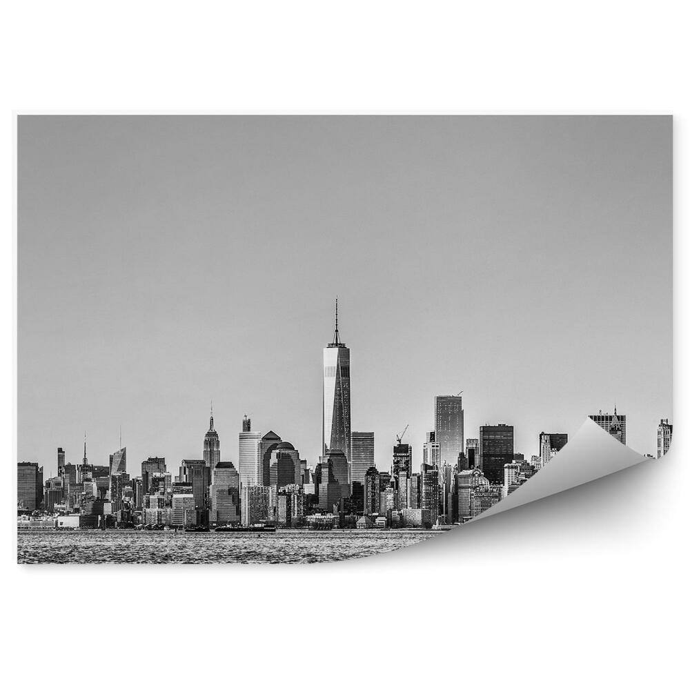 Fototapet vintage Panoramă a navelor fluviale orașului alb-negru