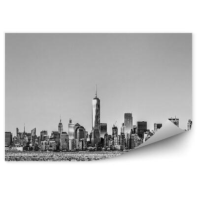 Fototapet vintage Panoramă a navelor fluviale orașului alb-negru