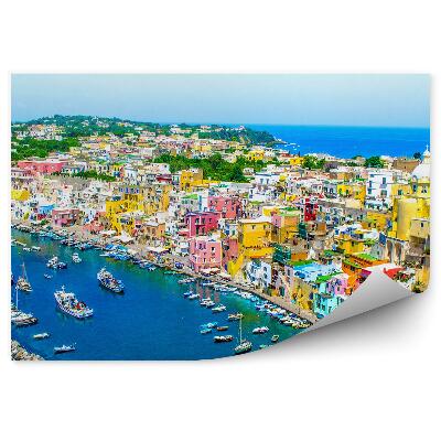 Fototapet vintage Bărcile colorate ale orașului găzduiesc arhitectura