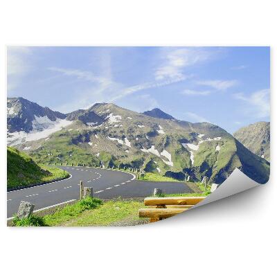 Fototapet vintage Munți Banc De Zăpadă Drum Cer Nori Alpi