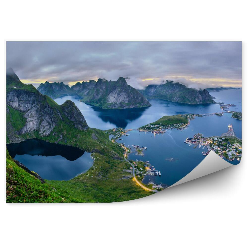 Fototapet vintage Panoramă Cu Munții Și Insulele Reine Din Insulele Lofoten, Norvegia