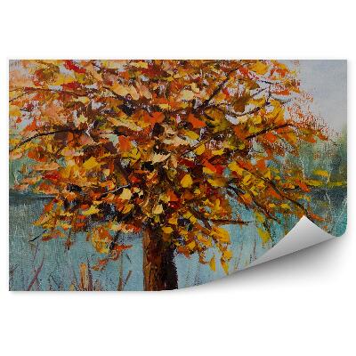 Fototapet vintage Copac Lac Frunze Colorate Parc Pictat