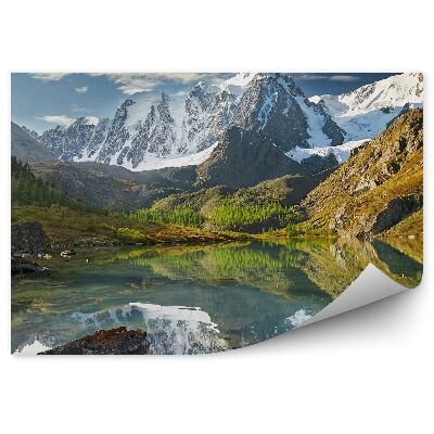 Fototapet pentru perete Varfuri De Munte Lac Copaci Roci Natura Cer Nori Zapada Iarna Altai